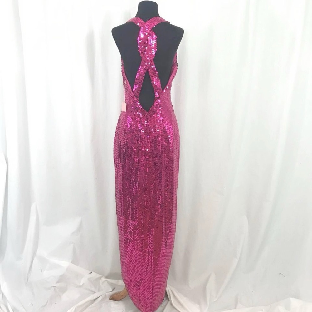 Nadine Full Length Fuschia Pink Sequin Gown Vintage 1980s NWT - Picture 5 of 10